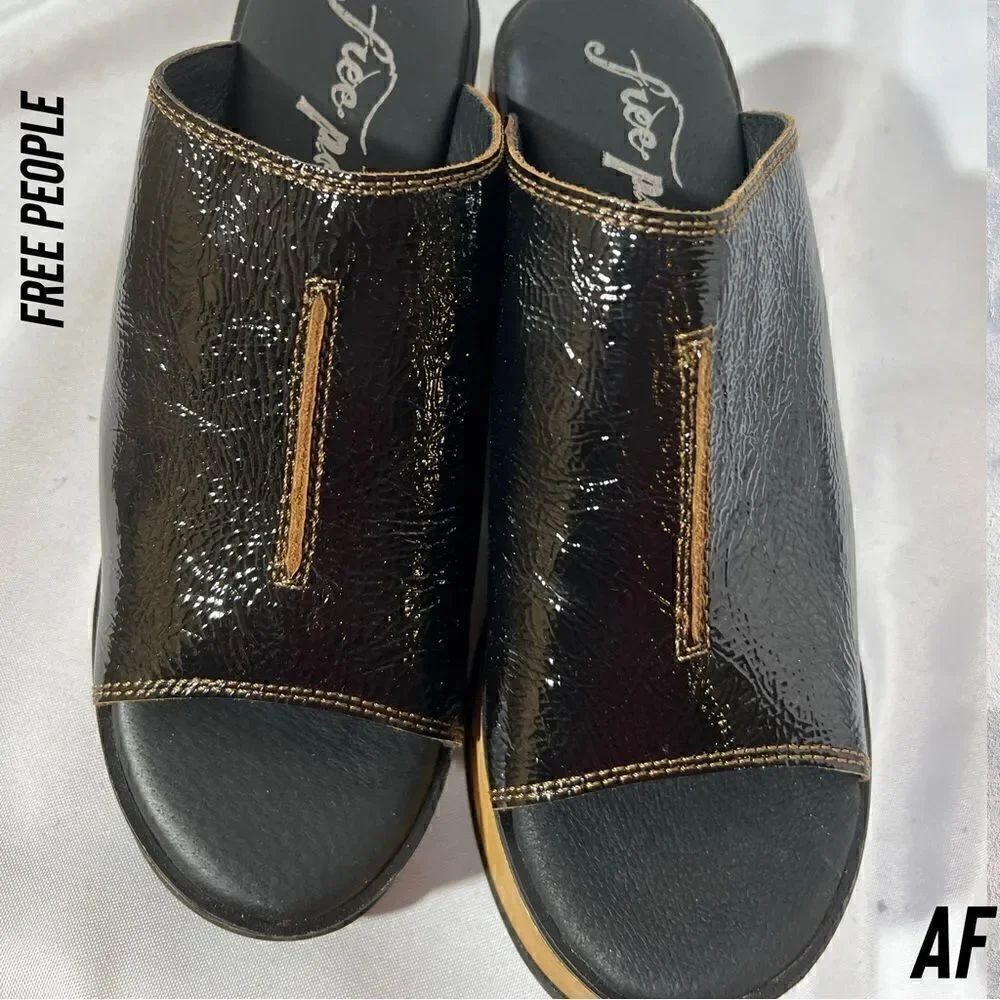 FREE PEOPLE GABRIELA CLOG NEW SIZE 38 BLACK PATENT LEATHER - Picture 5 of 7